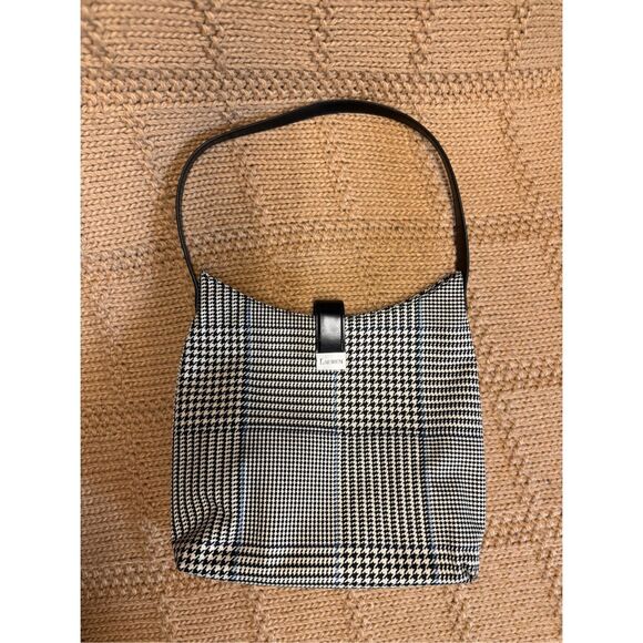 Y2K Lauren Ralph Lauren Leather Houndstooth Plaid Shoulder Bag - Picture 1 of 10